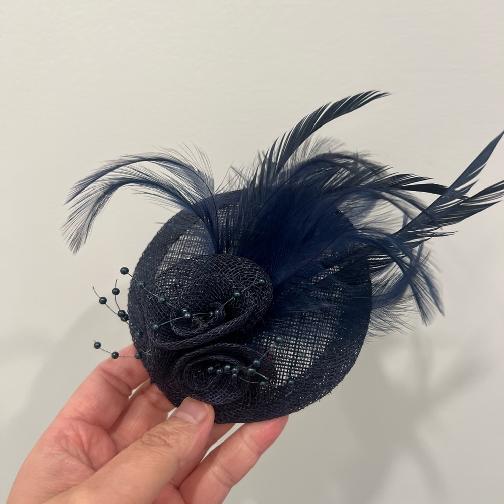Navy Feathered Fascinator Hair Clip